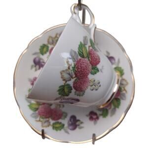 Teacup Saucer Regency Fine China England Berries And Fruit Design Bone China